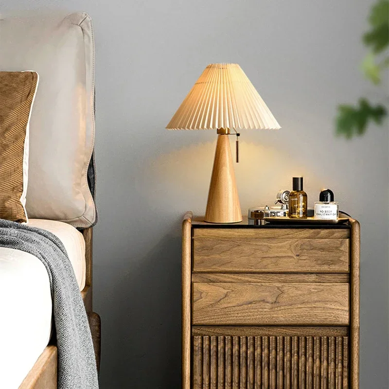 Solar Lamp - Retro geplooide tafellamp Scandinavische massief houten
